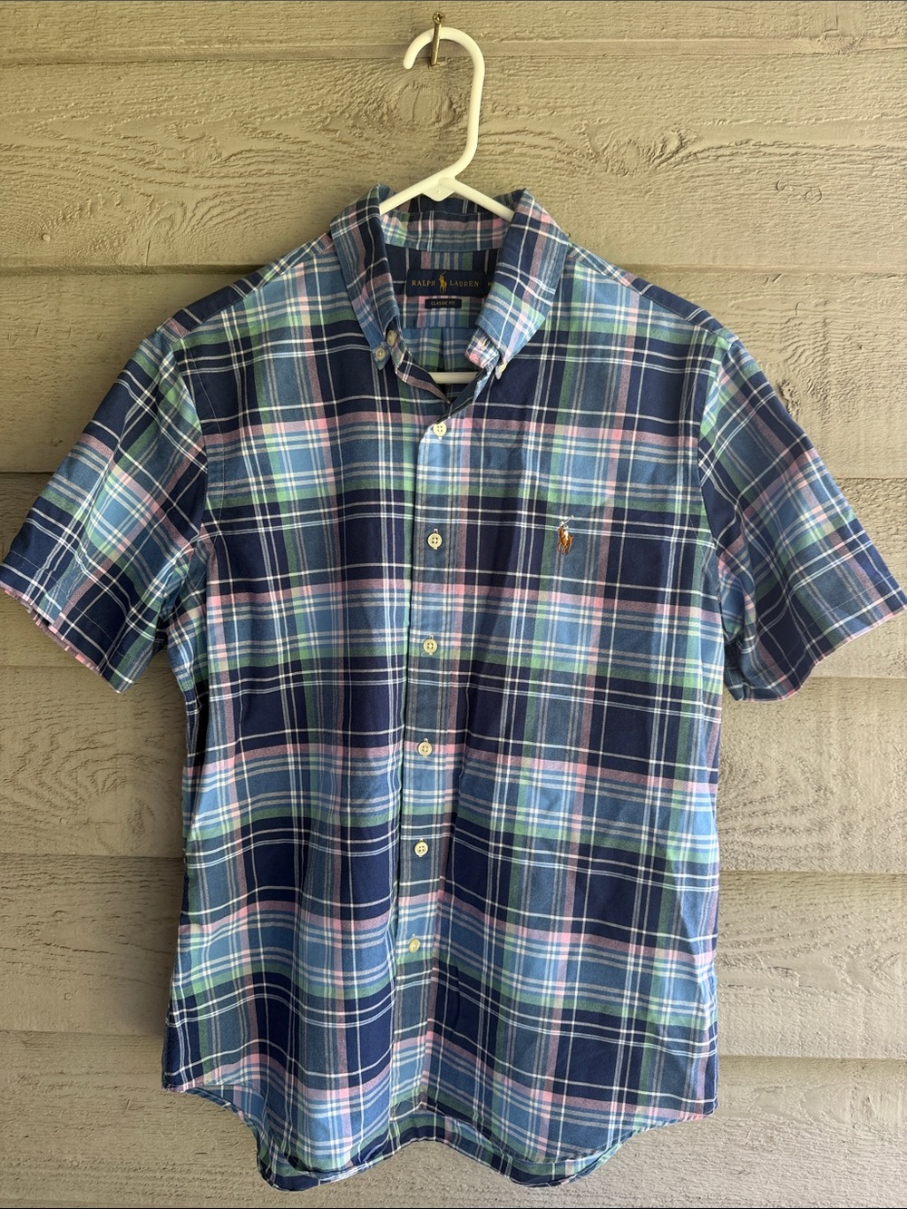 Ralph Lauren Navy, Light Blue & Pink Plaid Short-Sleeve Button-Down Shirt